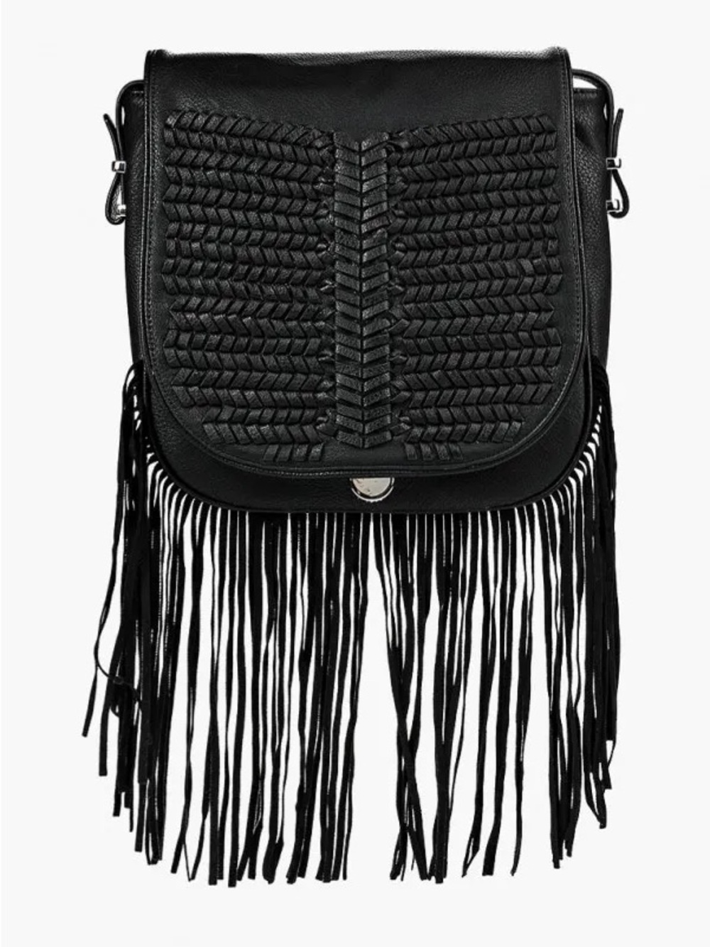 BCBGeneration Black Braided Fringe Crossbody